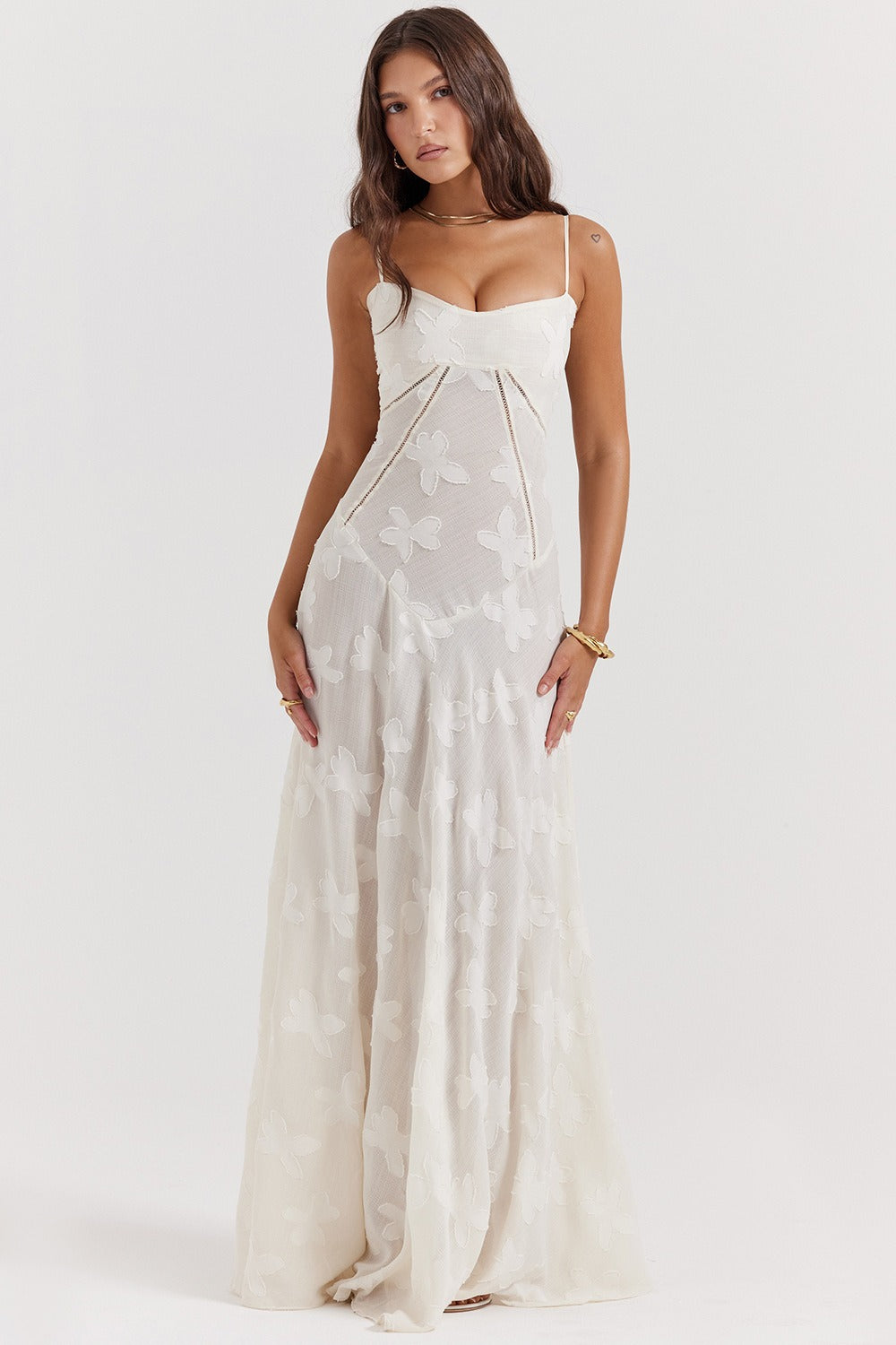 Floral Print Sweetheart Spaghetti Strap Slip Maxi Dress