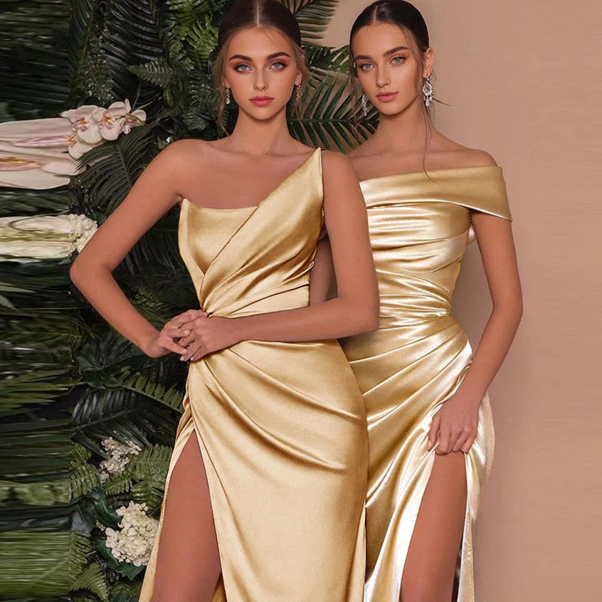 Split Gold Strapless Party Dresses 5