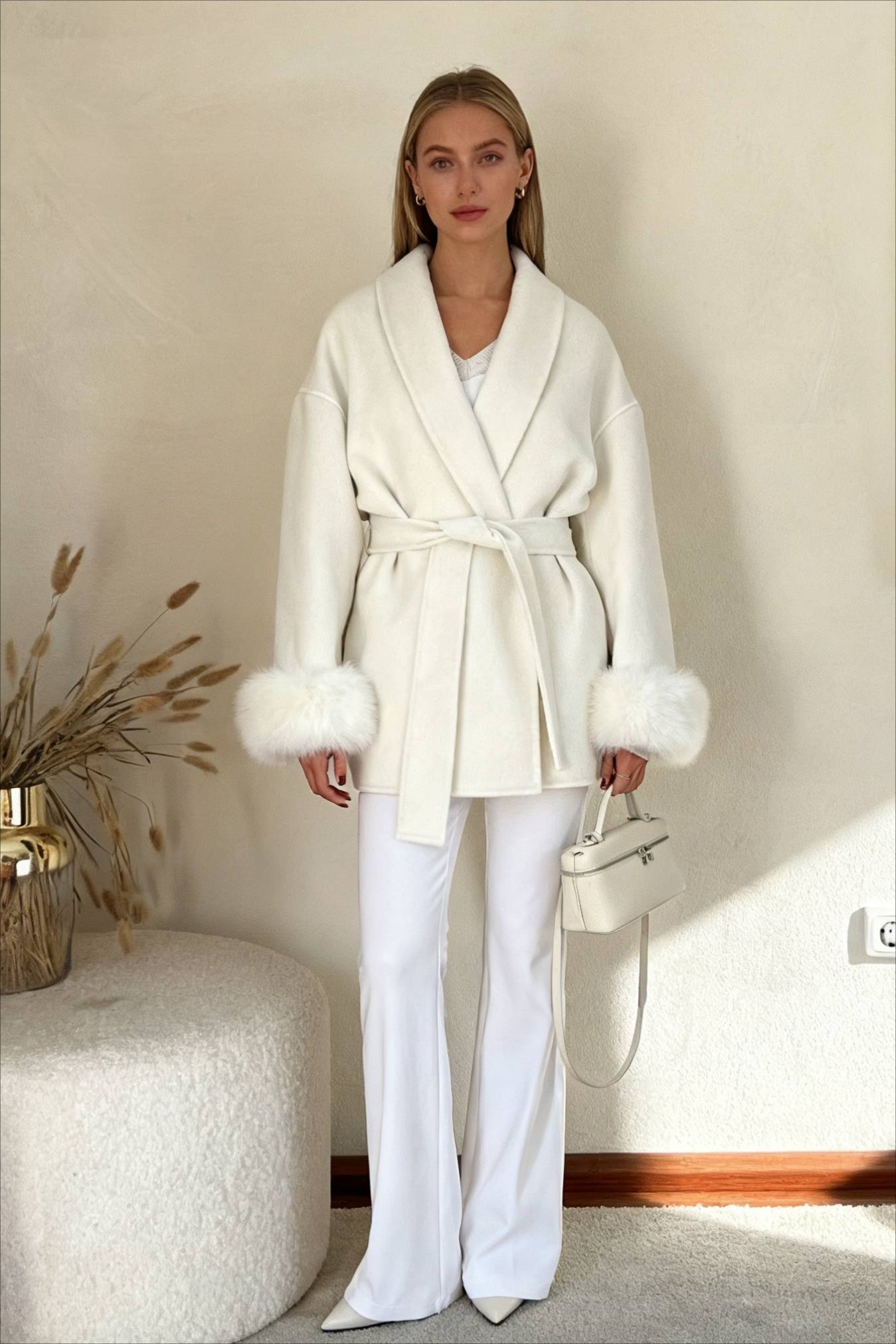 Elegant Short Fox Fur Woolen Coat - Fashionpara