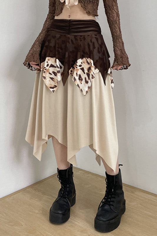 Tribal Leopard Print Asymmetrical Midi Skirt