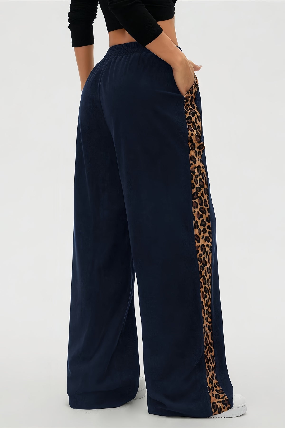 Leopard Side Stripe Wide Leg Pants
