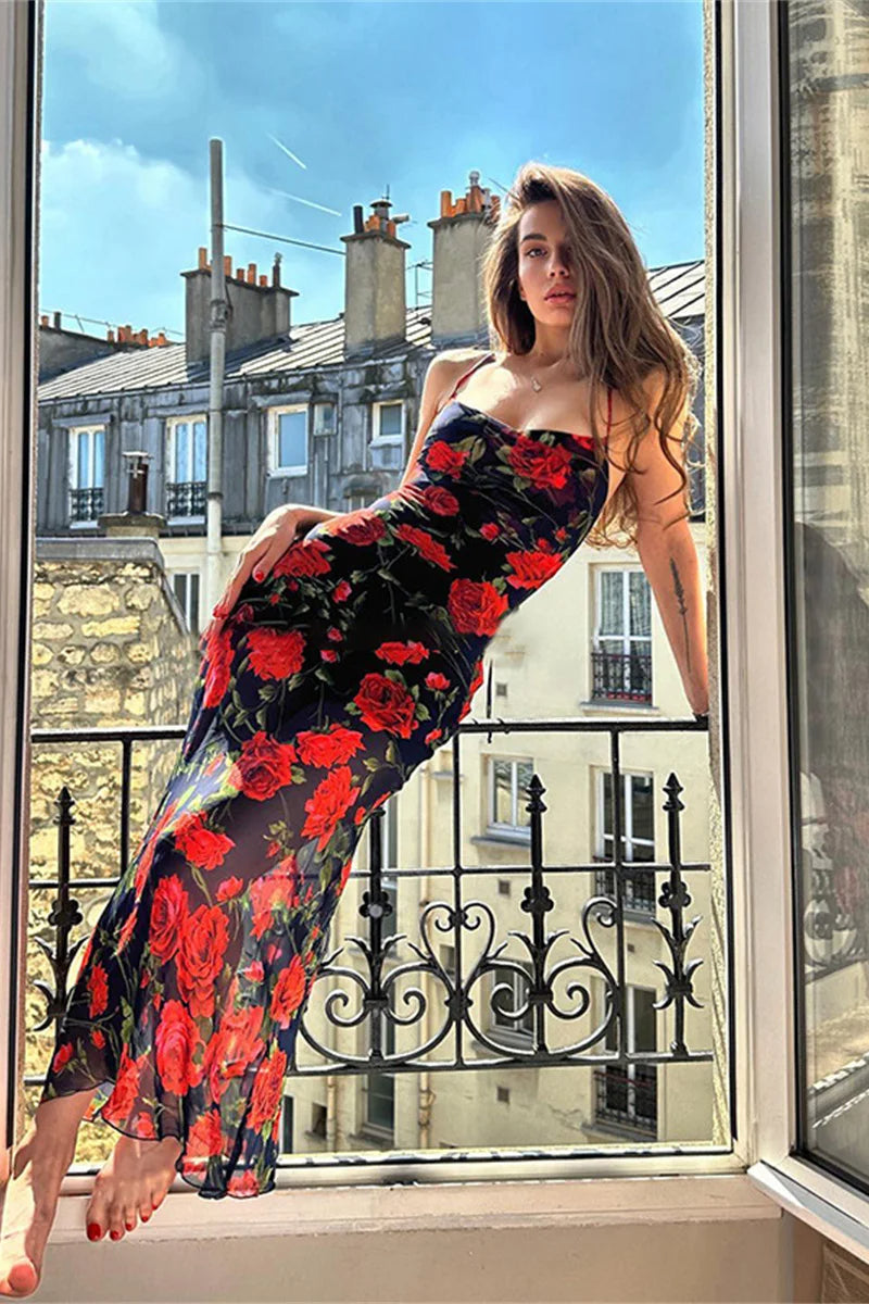Backless Bodycon Maxi Floral Dress