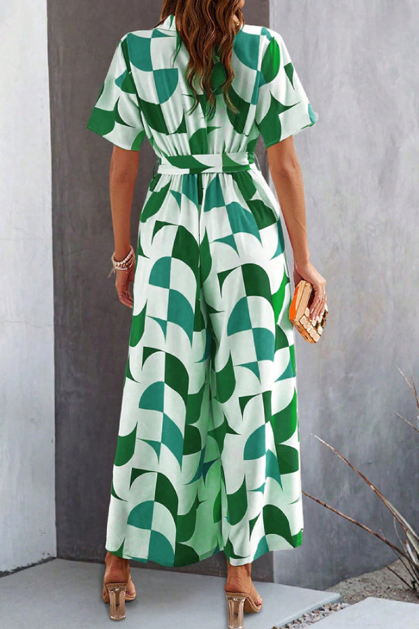 Women's Geometric Printed Short Sleeve Jumpsuit - Fashionpara