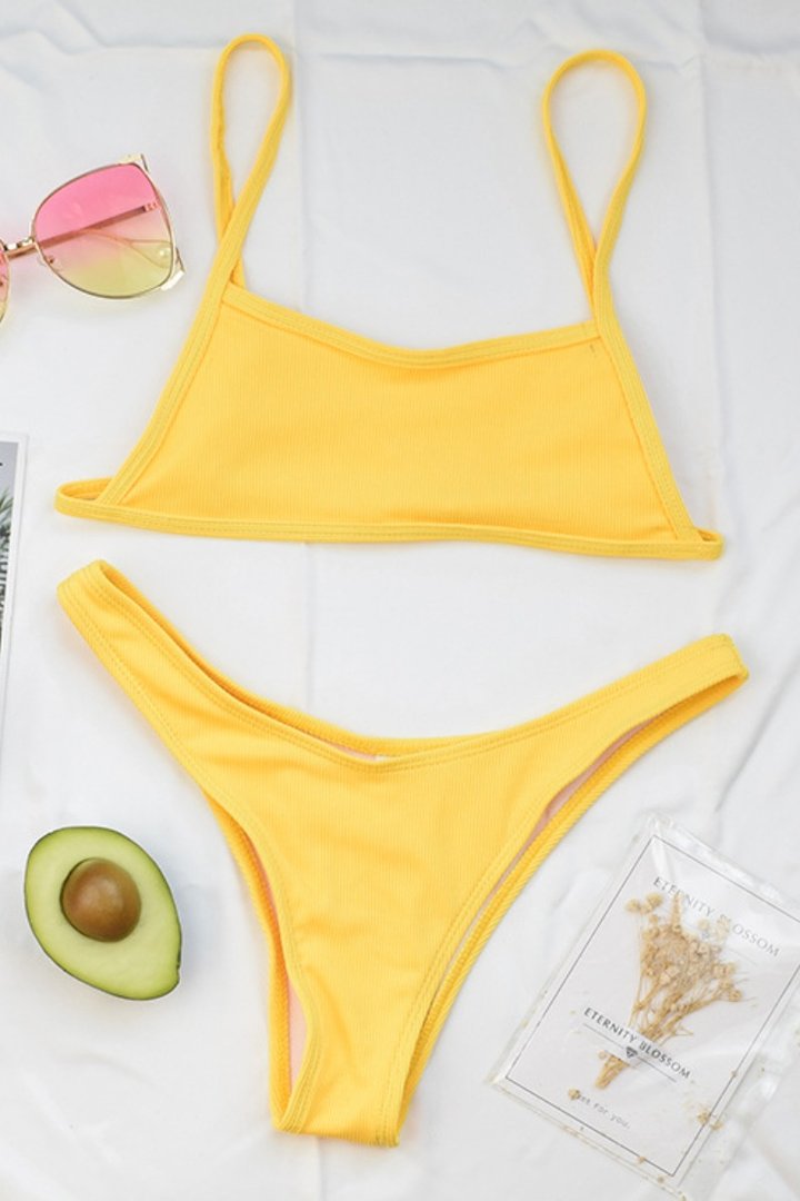 Bandeau High Cut Solid Bikini Set (4 Colors) - Fashionpara