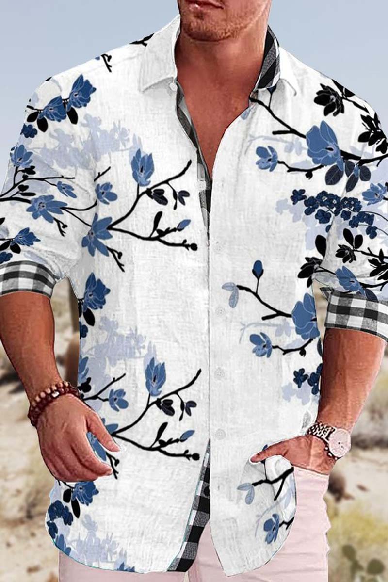 Uniqshe Men's Cotton&Linen Long-Sleeved Fashion Casual Shirt