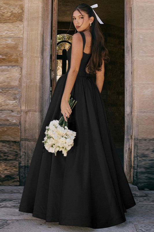 Satin Square Neck Wide Strap Drop Waist A-Line Maxi Dress - View 4