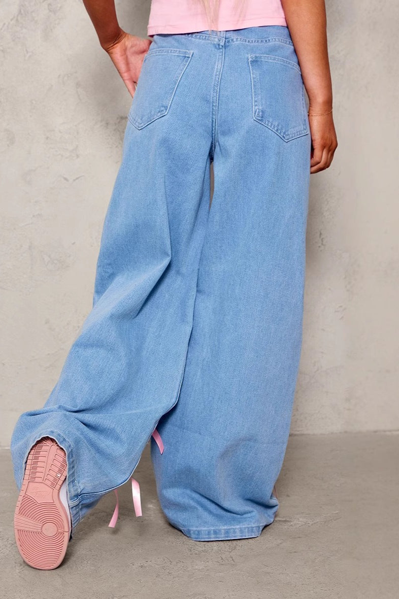 Bow High Waist Wide Leg Jeans