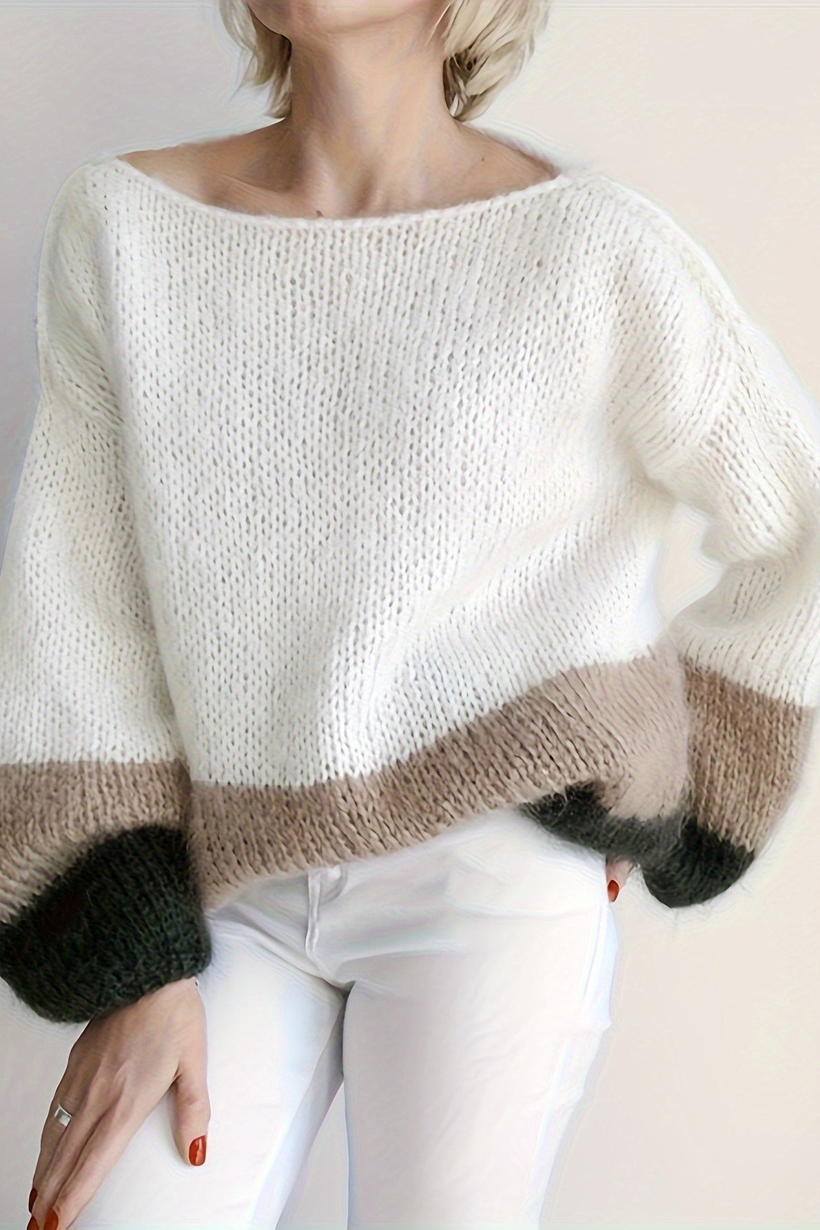 Elegant Colorblock Crew Neck Knit Sweater by PrincessAce
