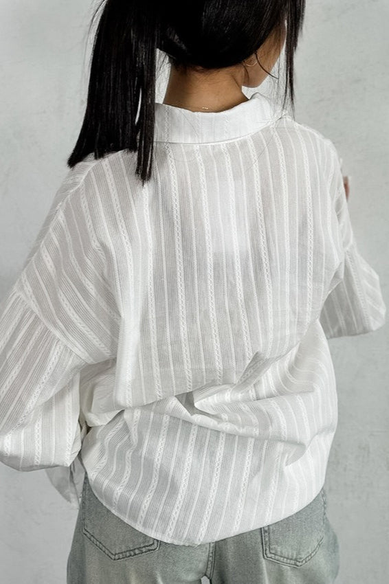 Sheer Stripe Ruffle Cuff Shirt