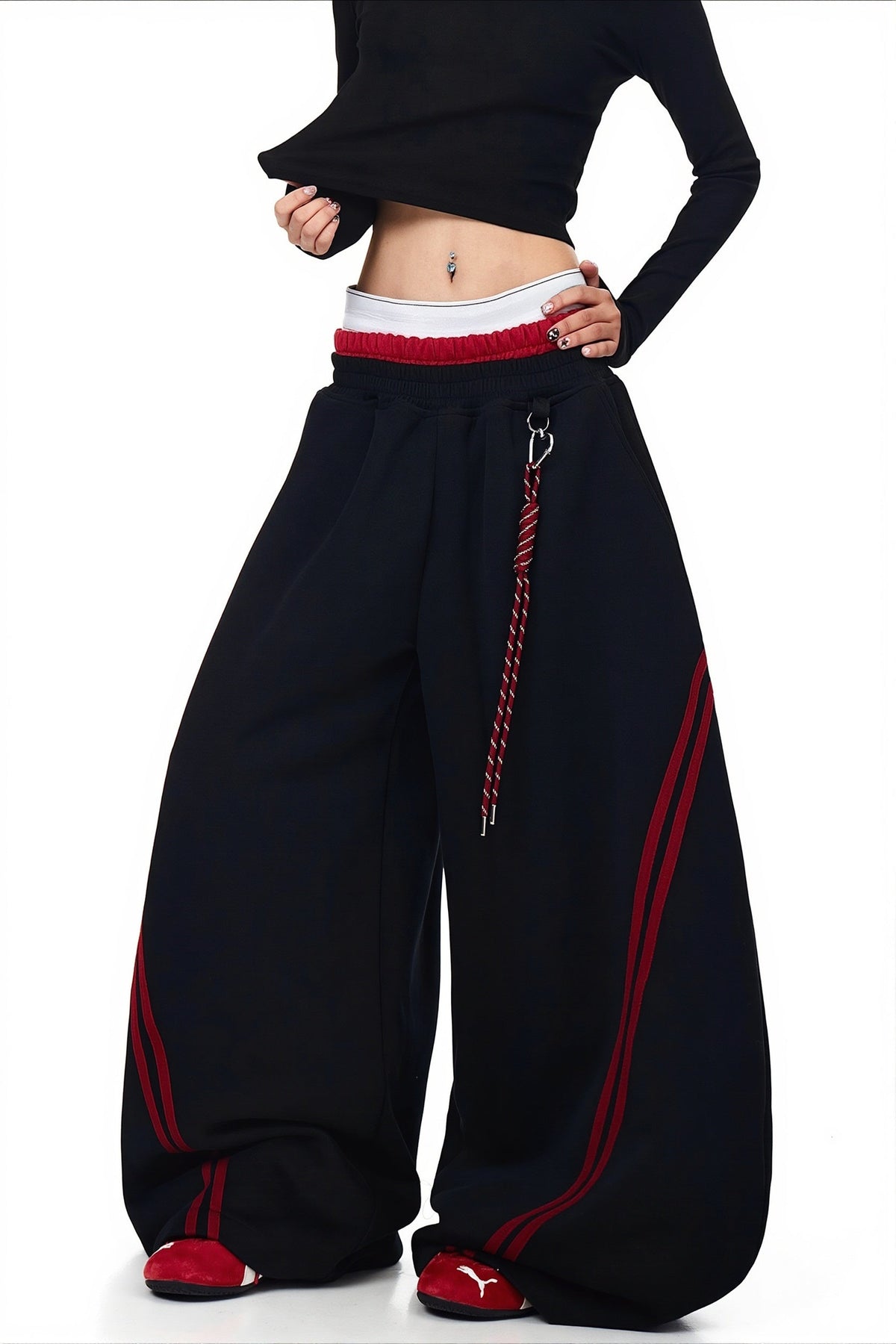 Double Waist Stripe Panel Pants