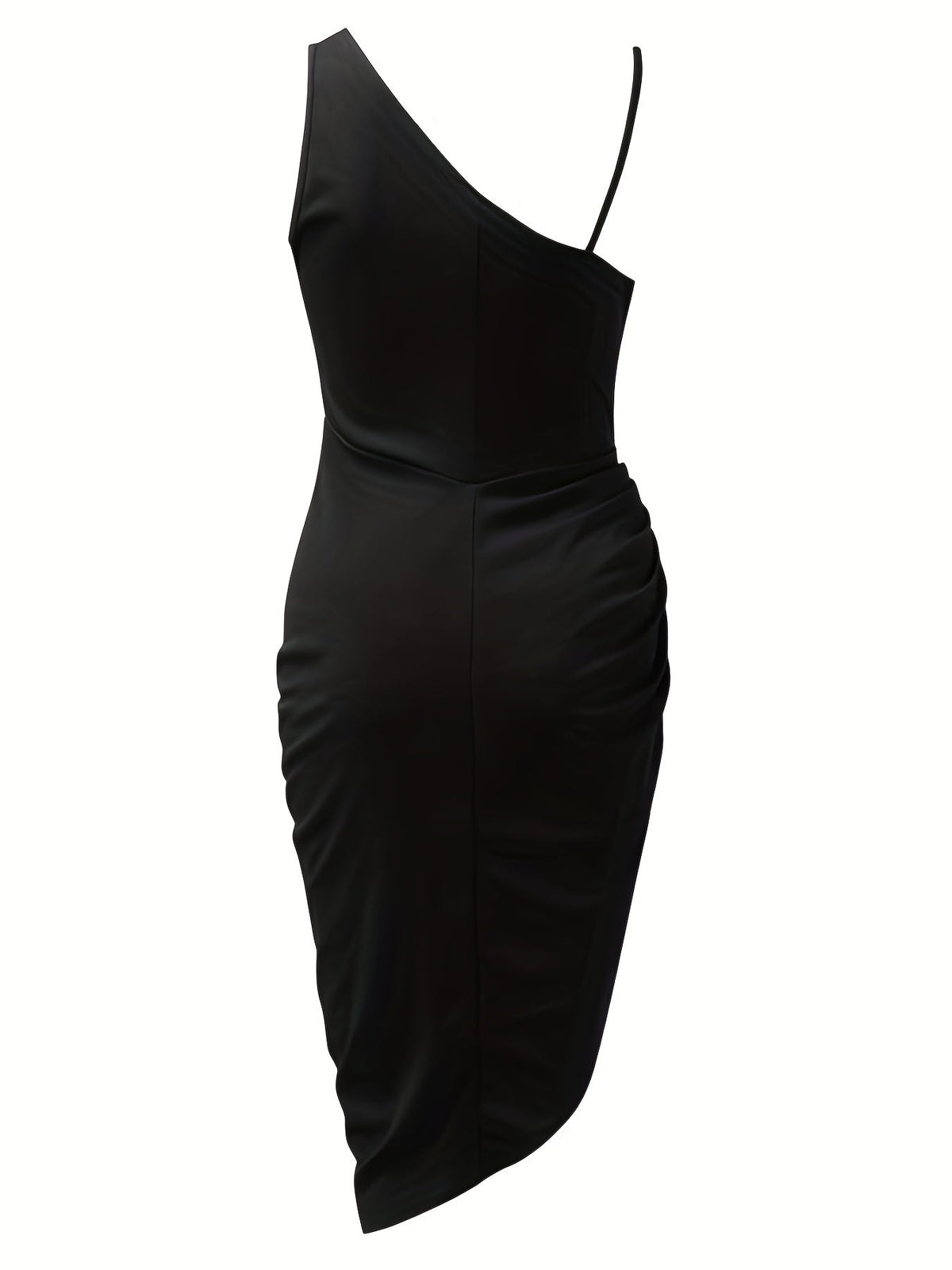 Sequin Panel One Shoulder Asymmetric Ruched Cocktail Midi Dress - View 5