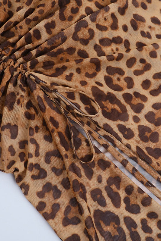 Leopard Print Halter Split Cutout Maxi Dress