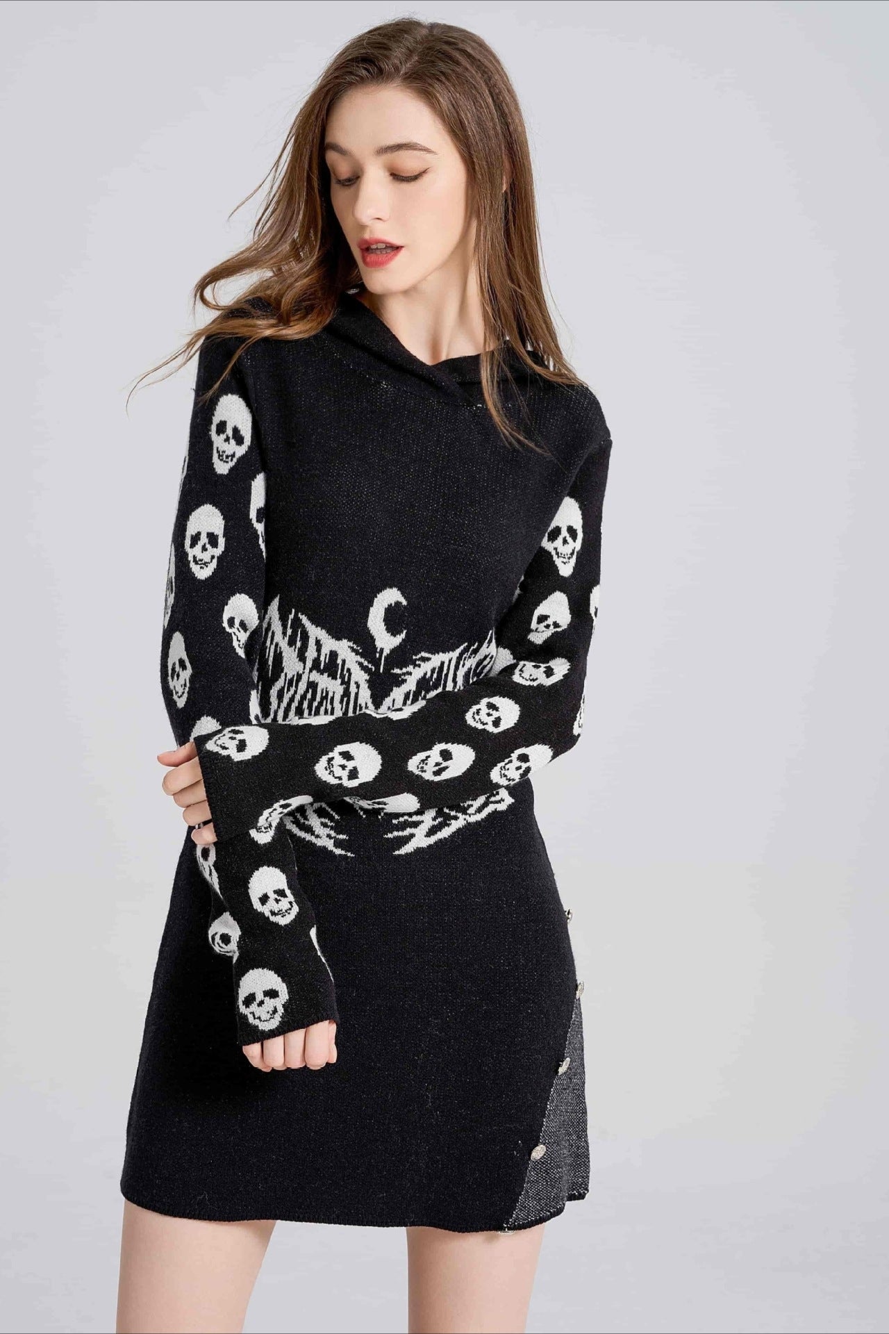 PrincessAce Gothic Skull Knit Sweater with Hooded Design