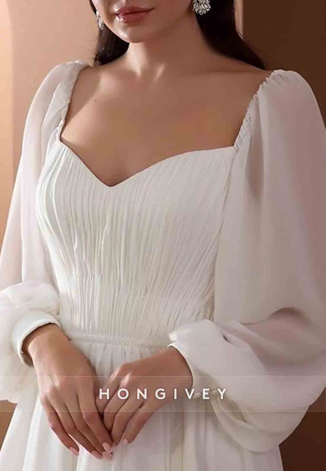 Off the Shoulder V Back A-Line Sweetheart Long Sleeves Court Train Wedding Dresses