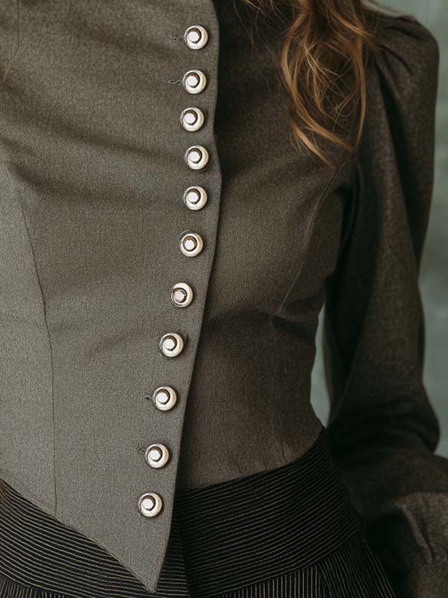 Vintage Military Style Stand Collar Blouse - Fashionpara