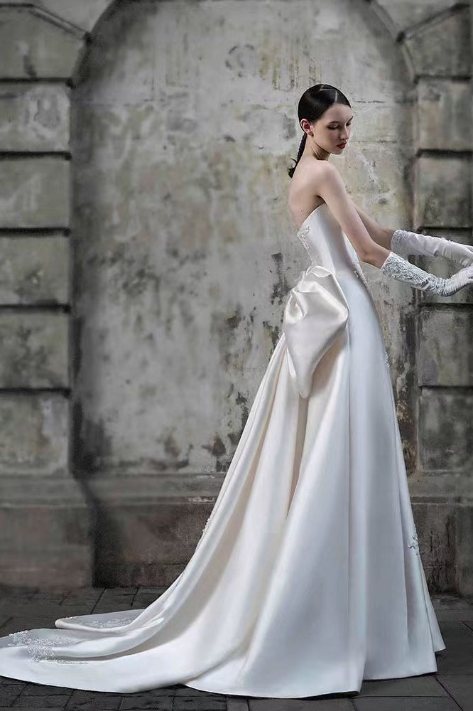 Strapless Satin A Line Wedding Dress