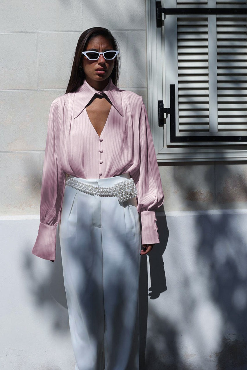 Elegant Collared Long Sleeve Blouse