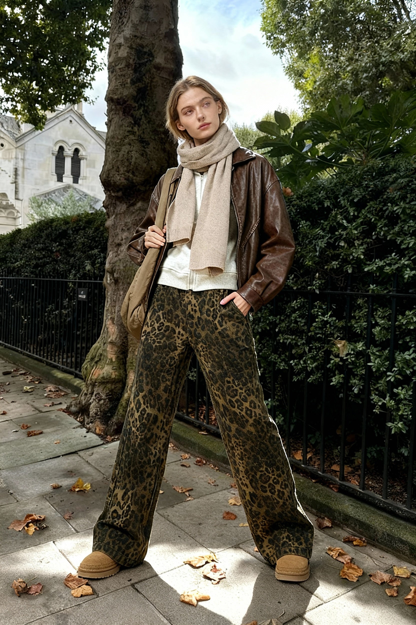 Wide Leg Leopard Print Women Y2K High Waisted Fashion Streetwear Retro Denim Baggy Casual Straight Jean