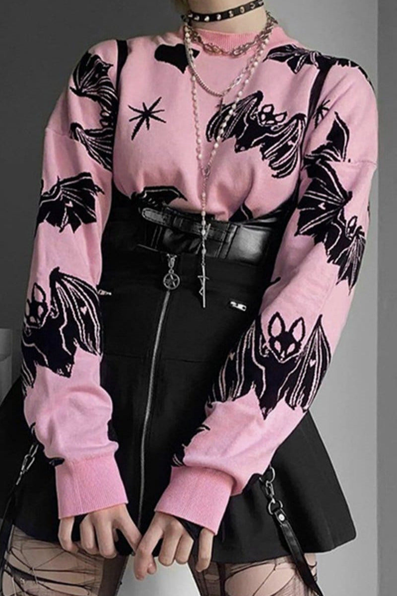 Sweet Dark Bat Sleeve Knit Sweater for Cozy Elegance