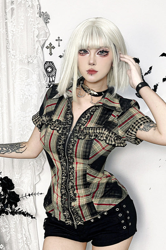 Dark Street Style Tartan Blouse