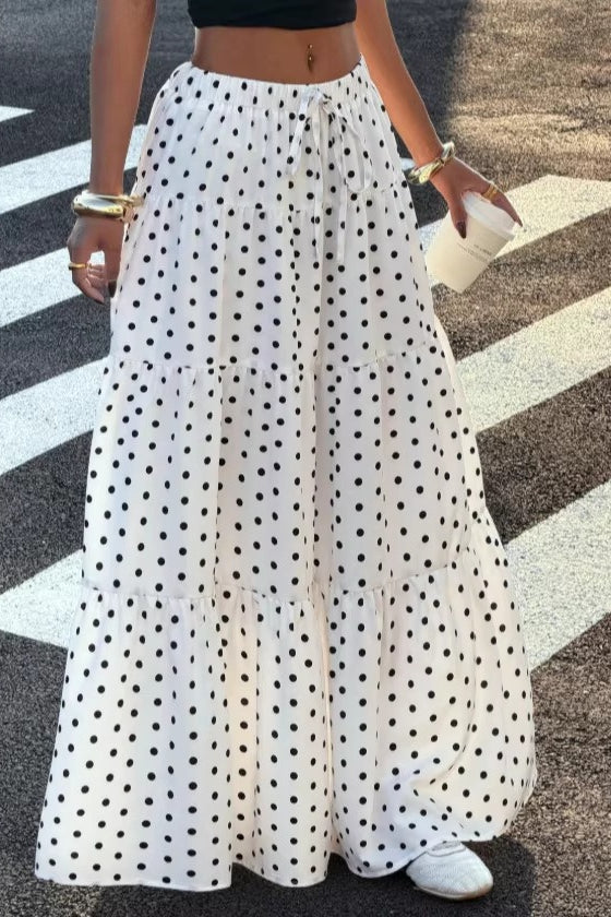 Polka Dot Ruffle Maxi Skirt