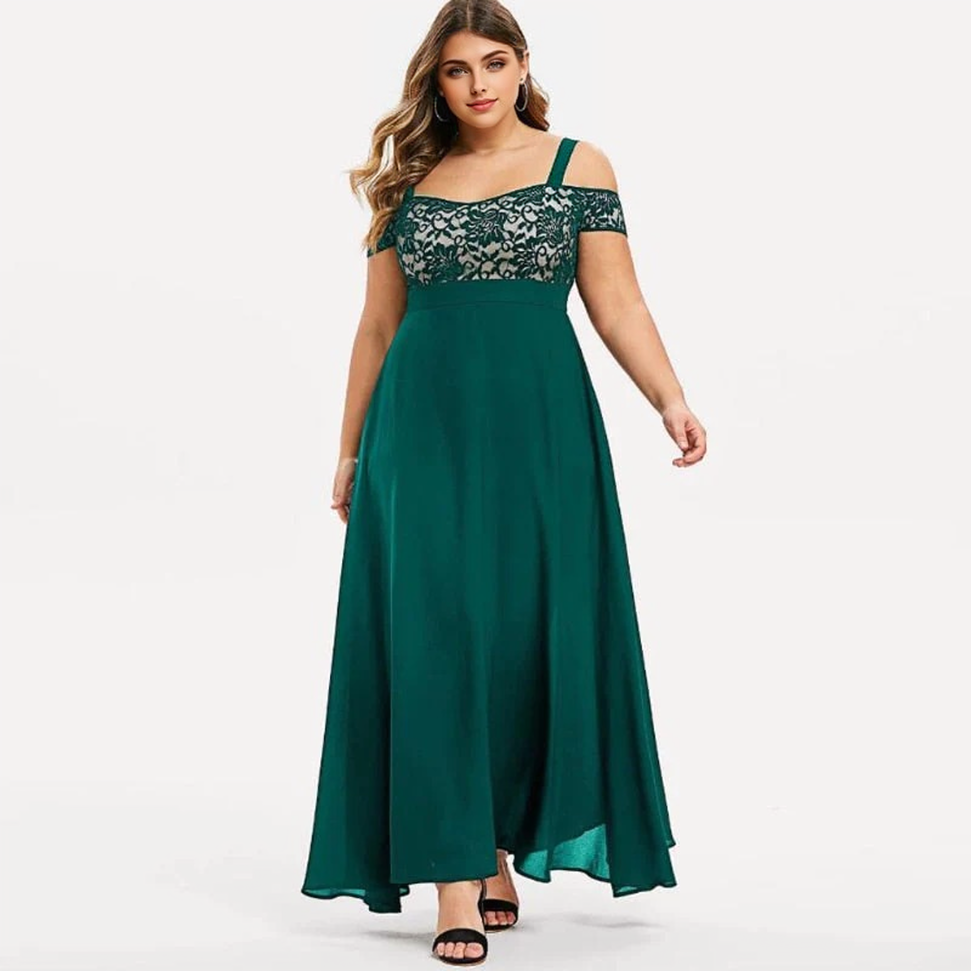 Floral Lace Cold-Shoulder Empire Waist Chiffon Maxi Dress 8