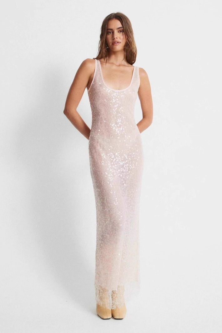 Sequin Scoop Neck Wide Strap Sleeveless Bodycon Maxi Gown
