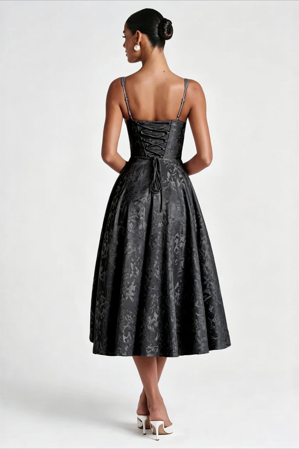 Brocade Sweetheart Corset Fit & Flare Midi Dress