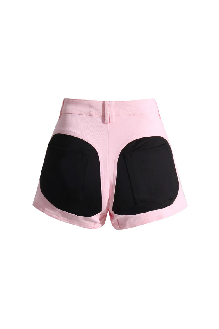 Deconstructed Patch Back Panel High Waist Booty Denim Micro Shorts - Fashionpara