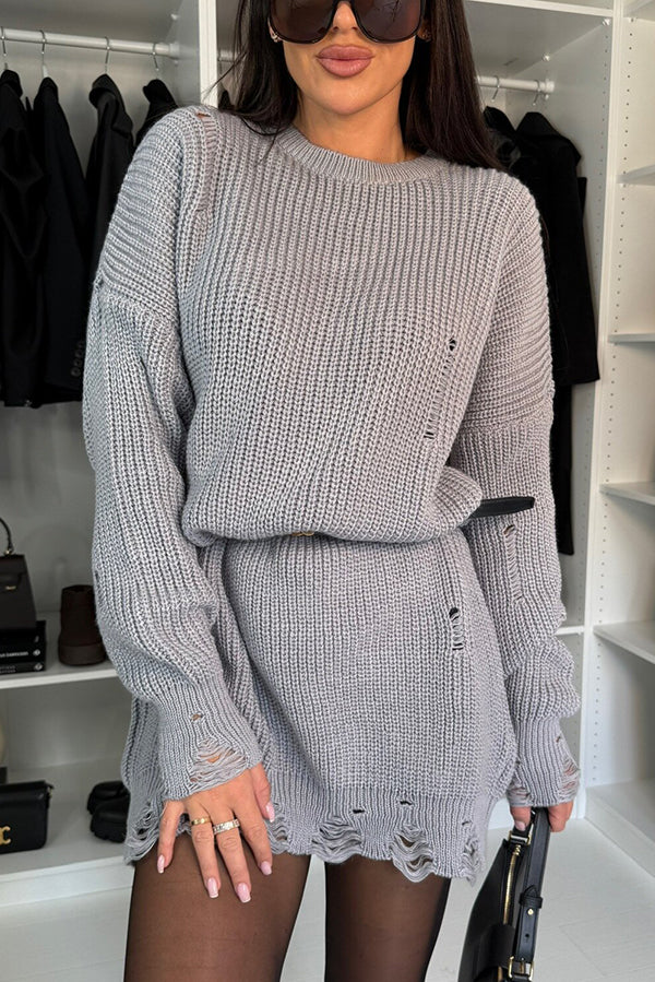 Solid Color Loose Knitted Mid-Length Sweater for Comfort