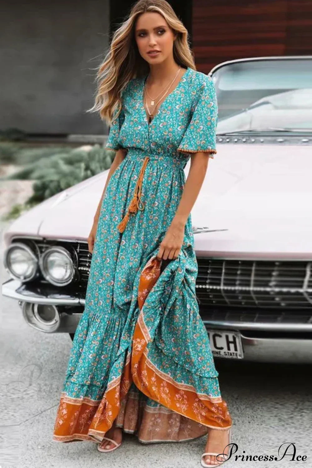 Deep V-neck Floral Boho Summer Dress