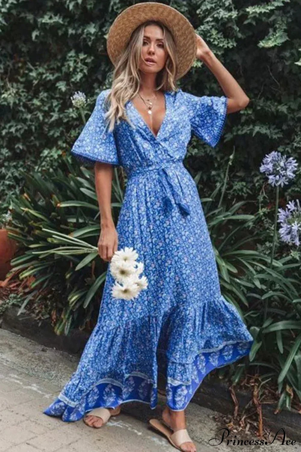 Deep V-neck Floral Boho Summer Dress