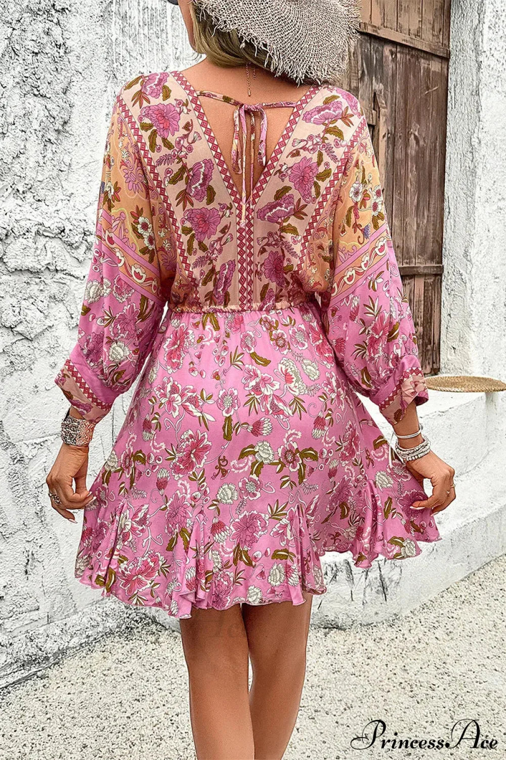 Deep V Neck Mini Cotton Boho Dress