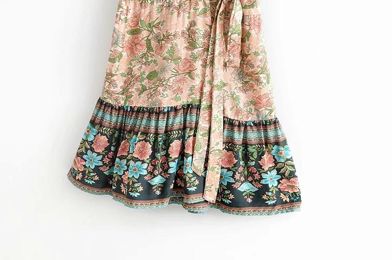 Boho Floral V-Neck Flutter Sleeve Wrap Mini Dress 10