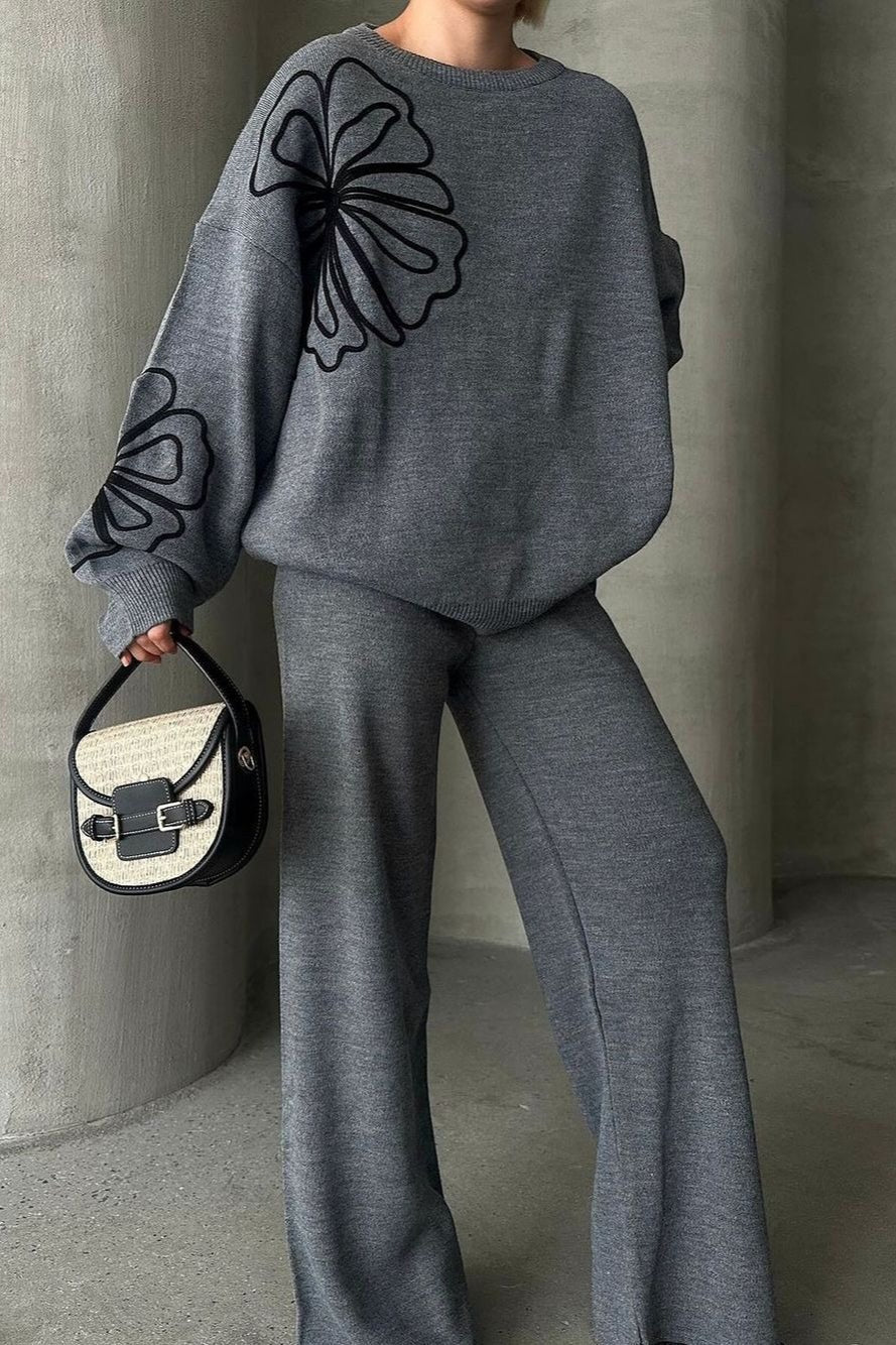 Casual Round Neck Knit Sweater and Pants Two-Piece Set