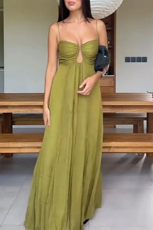 Chiffon Sweetheart Keyhole Empire Waist Maxi Dress