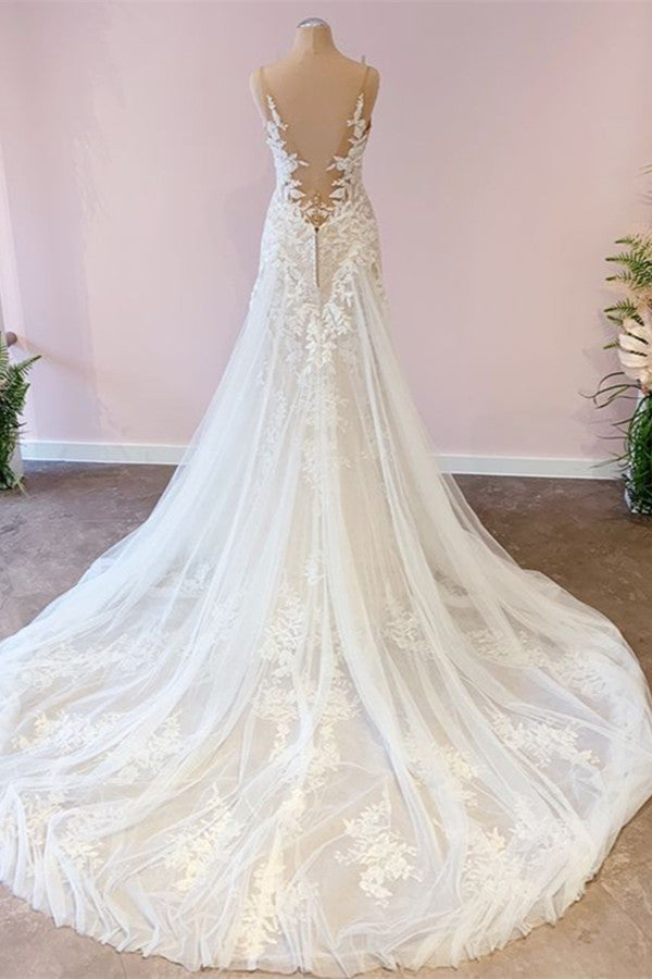 Delicate Lace Wedding Dress Straps Sleeveless Mermaid Bridal Gowns - Fashionpara