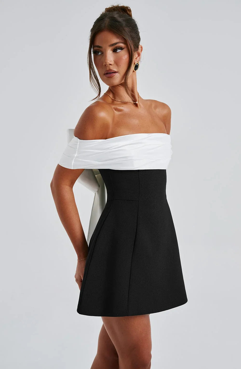 Off-Shoulder Pleated Fit-and-Flare Mini Dress 7