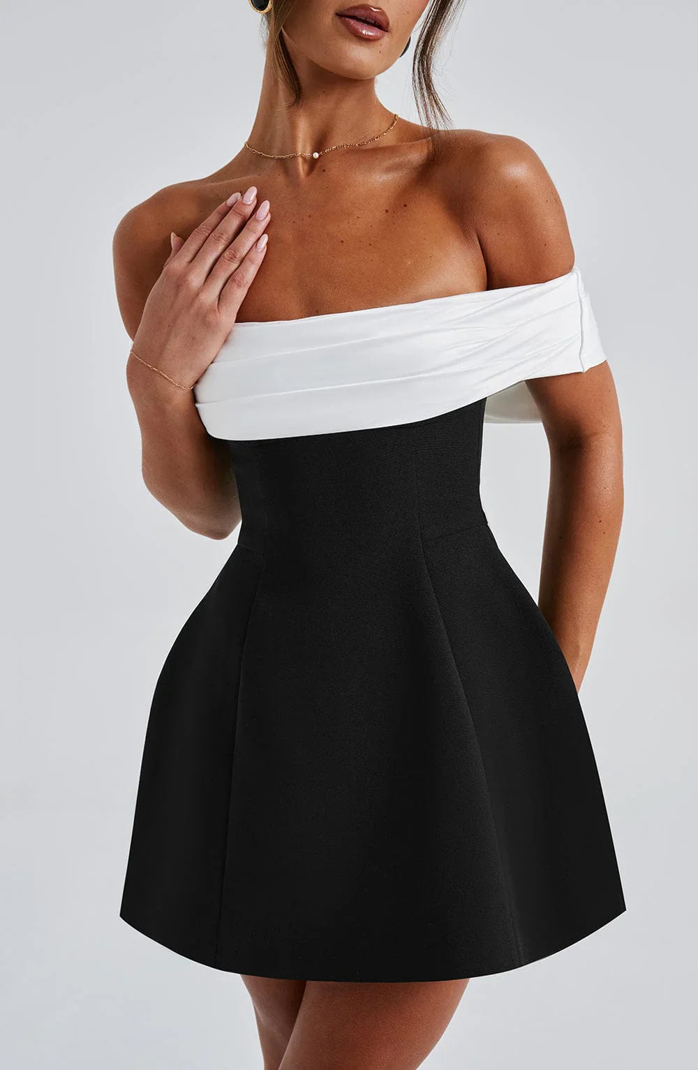 Off-Shoulder Pleated Fit-and-Flare Mini Dress 5