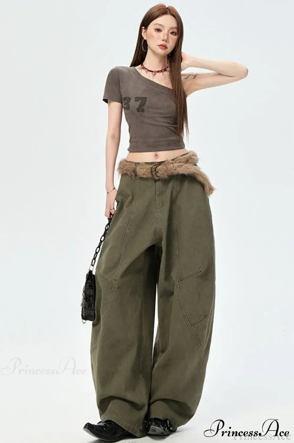 Denim Curved Loose Straight Cargo Pants