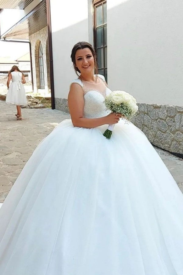 Designer Princess Long A-Line Sequined Sleeveless Wedding Gown - Fashionpara