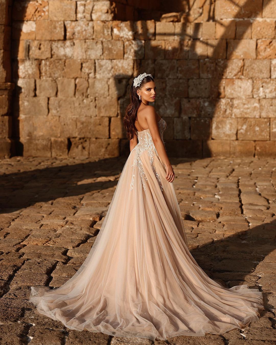 Designer Sweetheart Long A-line Glittering Lace Wedding Dress with High Slit - Fashionpara