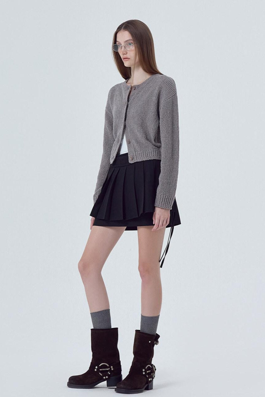 Button Front Crewneck Knit Top