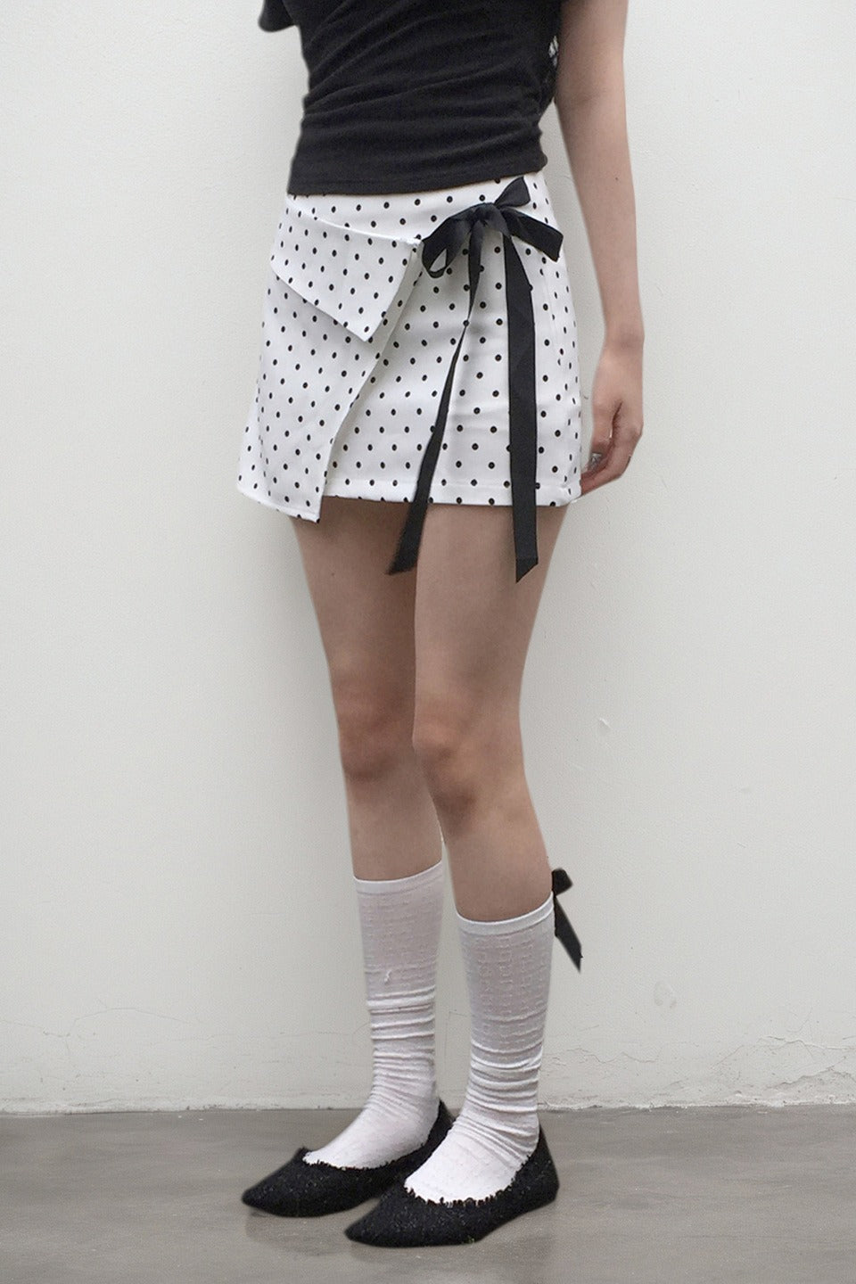 White Polka Dot Bodycon Mini Skirt - Fashionpara