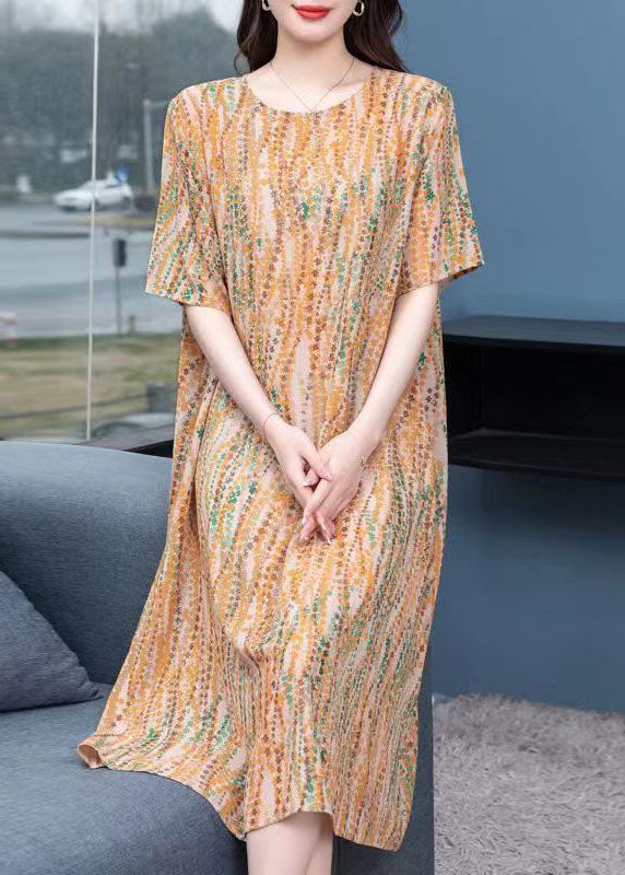 Floral Print Patchwork Round Neck Short Sleeve Shift Midi Dress - View 2