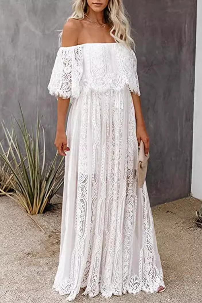 Elegant Off The Shoulder Lace Bohemian Boho Dress
