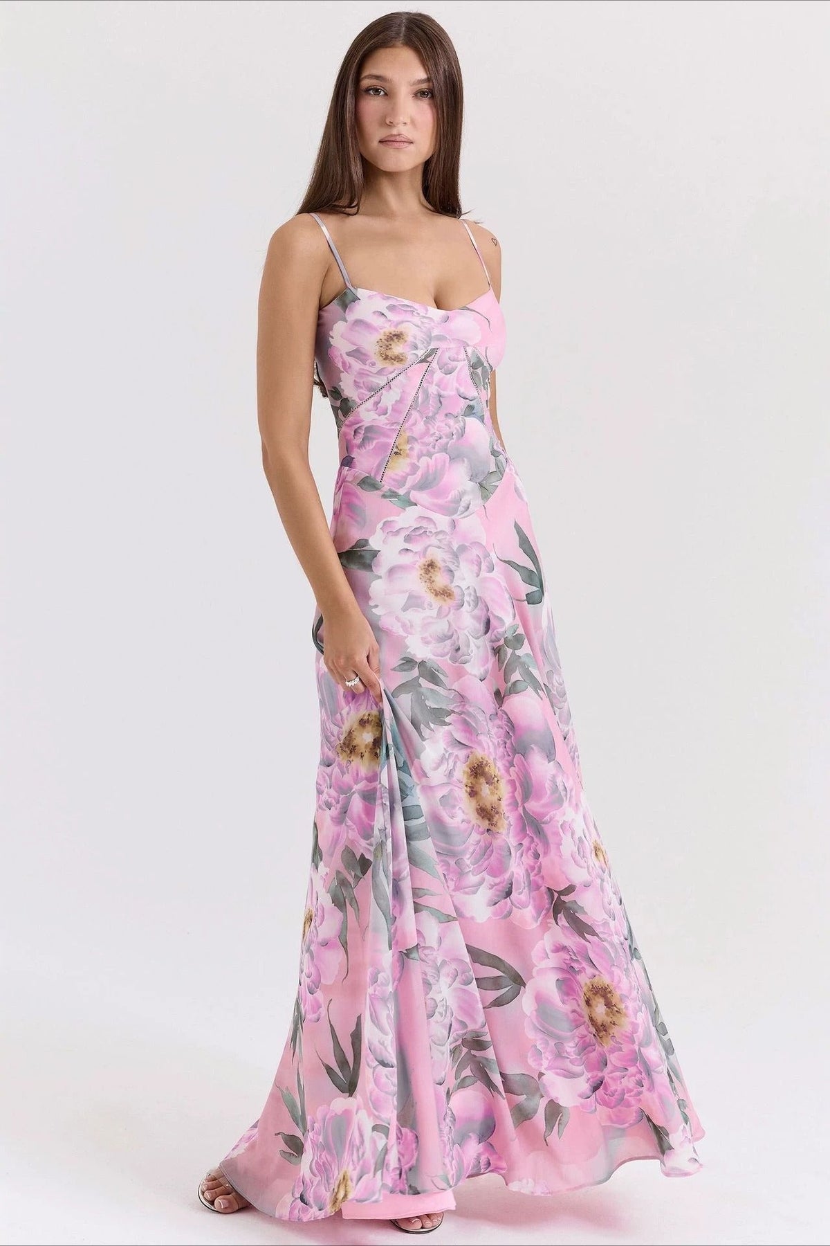 Floral Print Sweetheart Spaghetti Strap Maxi Dress