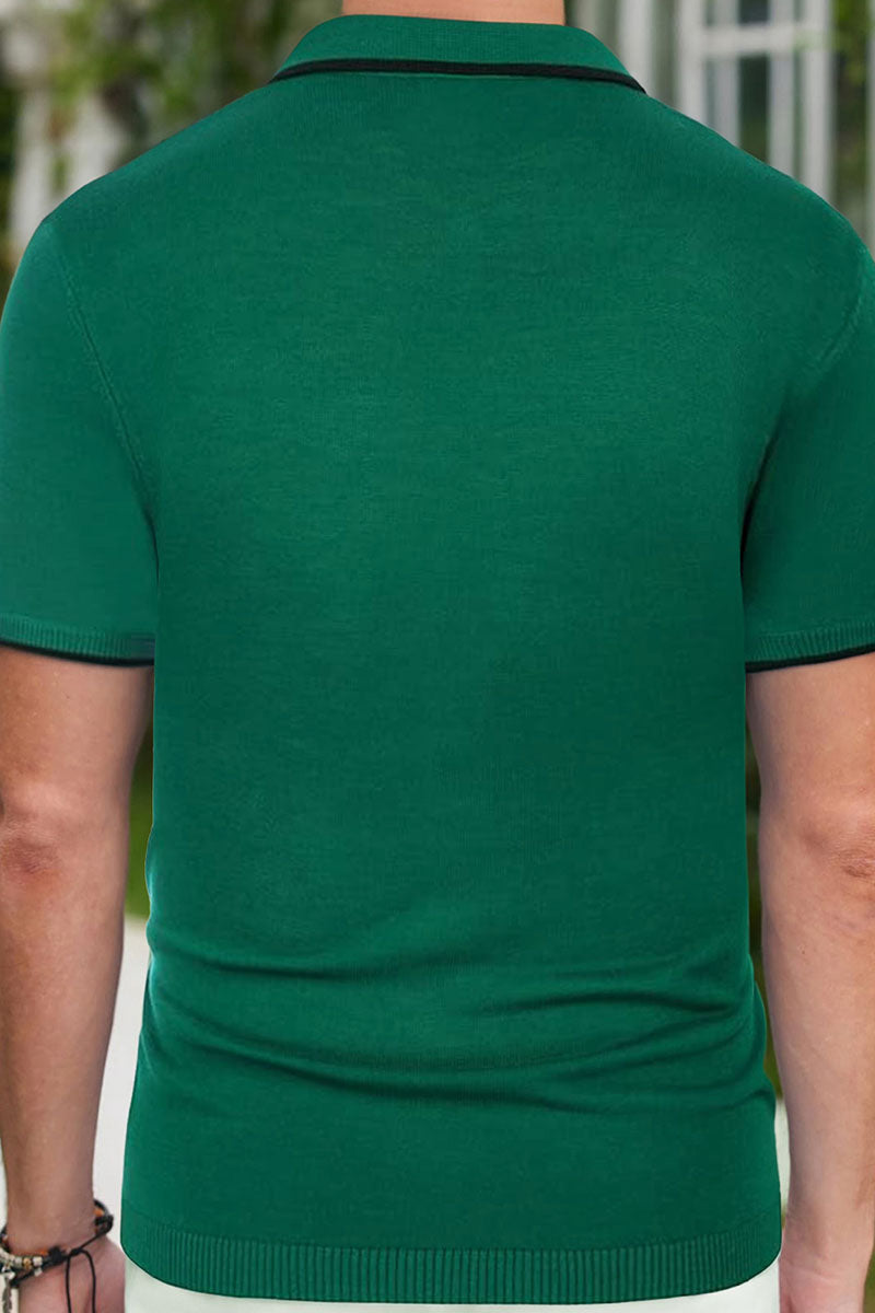 Uniqshe Men's Color Block Short Sleeve Polo Cardigan