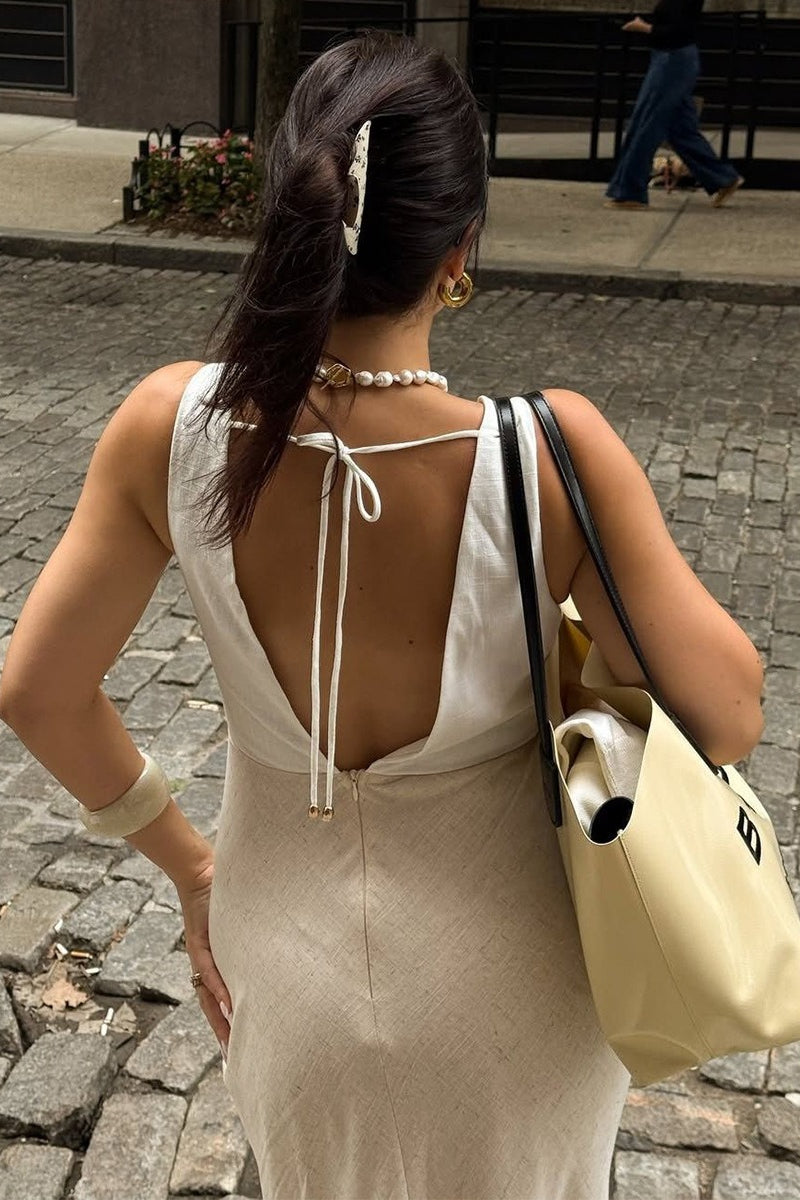 Satin Deep V-Neck Empire Waist Bias Maxi Dress