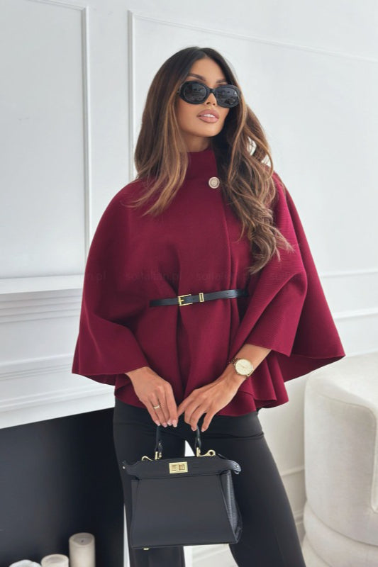 Tailored Wool Blend Belted Cape Coat - Fashionpara